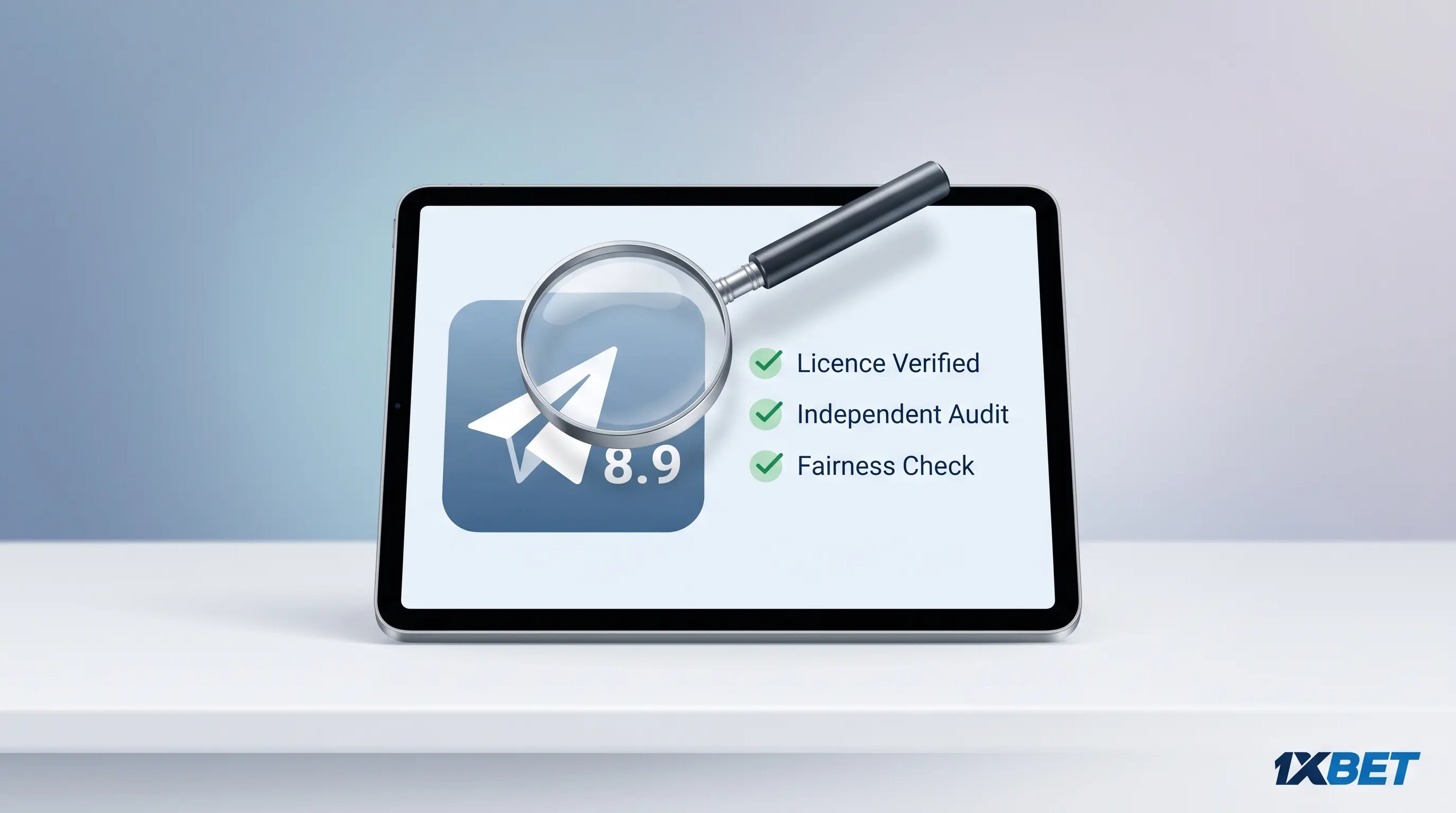 Spribe Aviator review Magnifying glass over a plane-and-multiplier icon with a fairness checklist, illustrating an honest spribe aviator review.